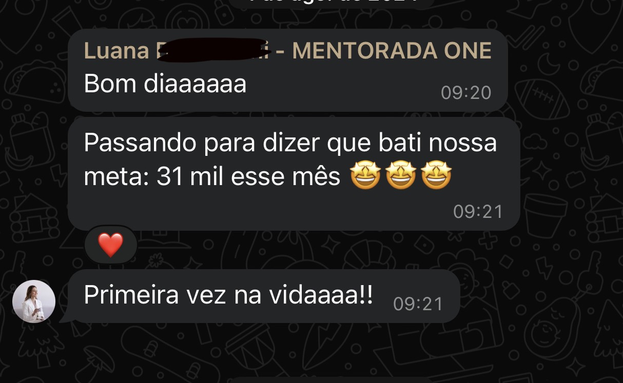 Print do depoimento de Nome da mentorada