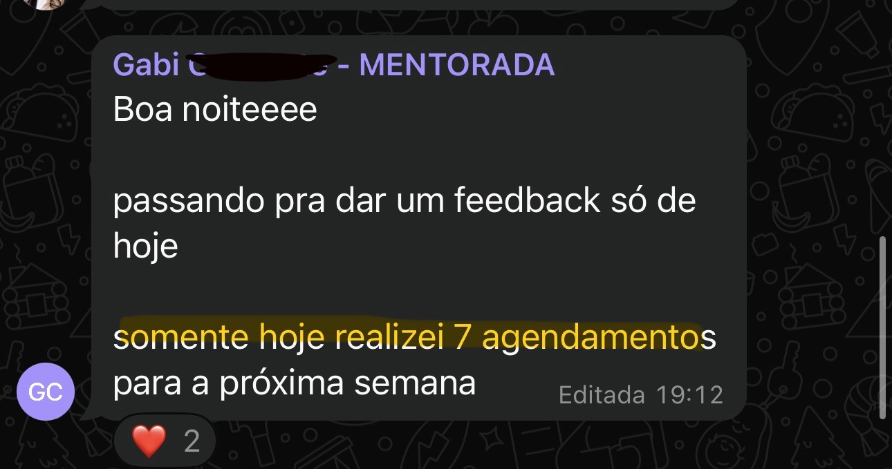 Print do depoimento de Nome da mentorada