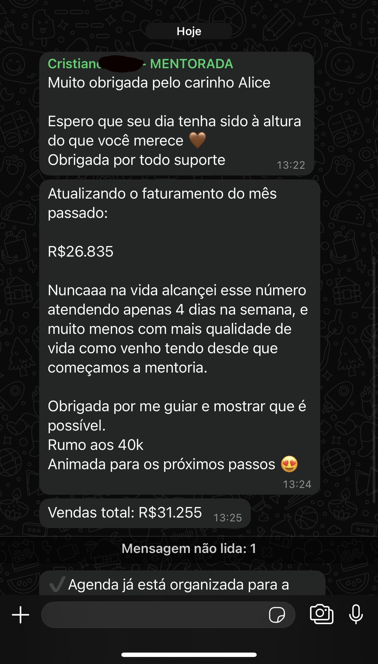 Print do depoimento de Cris